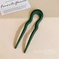 Minimalist U-shaped hair pin in dark green matte finish for elegant hairstyling - Matte Finish / Matte Green Wavy U-Shaped Hairpin