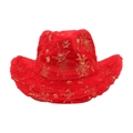 Red Christmas cowboy hat with gold snowflake patterns and plush texture for festive parties - Red Snowflake Style