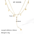 Collier en Y double couche doré avec étoiles polies et pendentifs en zircon pour femme - Style Double Couche Étoile Zircon (HF-X2226)