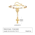 Detalle de la pulsera de bolas bañada en oro con medalla de la Virgen y crucifijo - Virgen María Ovalada & Cruz / Dorado (PBR-128)