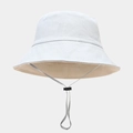 Foldable light blue and beige sun bucket hat with adjustable grey windproof strap - M(56-58cm) / Light Blue