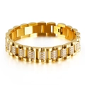 Pulsera para hombre de acero inoxidable dorado con diamantes CNC estilo correa de reloj - Dorado (KB132695-K) / 20.5CM