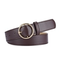 Brown PU leather belt for women featuring a polished gold round pin buckle detail - Gold Clasp / Coffee