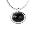 Minimalist S925 silver necklace featuring a polished oval black agate stone pendant - Oval Pendant (SN3112)