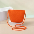 Vibrant orange woven crossbody straw bag with top zipper and braided shoulder strap - Small / Flat Bag (Zipper) / Orange