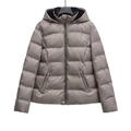 Men's taupe hooded puffer jacket with windproof waterproof fabric and black lining - XS / Khaki