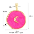 Copper round pendant with magenta enamel moon and detailed physical size dimensions - Moon / Pink