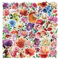 Vintage hand-painted floral stickers set with colorful sunflowers and hummingbirds - Flowers Set B - 50PCS