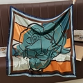 Square satin scarf with vintage emerald green rose print and bold geometric patterns - 90*90cm / Navy Abstract Rose (FJ918-03)