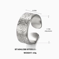 Adjustable stainless steel eye-patterned wide ring in matte silver finish, 0.8cm width - Steel Color Patterned Style