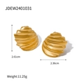 Textured wave gold earrings in a spiral cone shape with 18k gold plated finish - Threaded Shell Shape-JDEW2401031