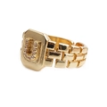 Adjustable golden copper ring featuring letter U with micro-set zircons and watchband strap - Adjustable Open / Letter U