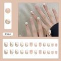 Unghie finte quadrate minimaliste color latte d'avena con glitter argento set - R944 Oatmeal Milk Coffee (Con Colla)
