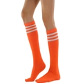 Orange knee-high dance socks with triple white stripes on a minimalist solid background - One Size / Orange with White Stripes