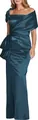 Elegant navy blue satin fishtail evening gown with off-shoulder neckline and bow detail - US Size 4 (S) / Top And Bottom / Malachite green
