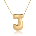 Macro detail of high-polished gold letter J pendant with a sleek box chain design - J (D1013)