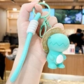 Mint green resin dinosaur keychain with mini straw hat and woven lanyard - Resin Straw Hat Dinosaur-Light Green