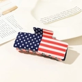Detail of a large acrylic hair claw clip with American flag stars and stripes pattern - US Flag Clip - 10.5cm Square