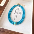 Three-layer turquoise beaded necklace featuring an oval focal stone and gold clasp - 58# Necklace-Gold-Blue