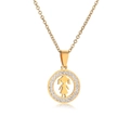 Gold mother necklace with hollow girl silhouette and sparkling crystal halo on cross chain - Hollow Girl Rhinestone Gold Necklace