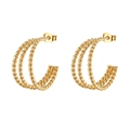 Elegant gold braided triple-hoop earrings in stainless steel on white background - Twisted Wire Weaving Gold Color (MS-109)