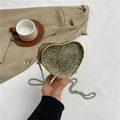 Sparkly gold heart-shaped chain bag with dense rhinestones for a fashionable summer look - Gold