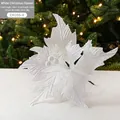 White and gold glitter artificial Christmas flower 29cm for DIY holiday home decor - White