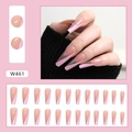 Lange Ballerina-Nägel zum Aufkleben, Nude mit rosa schrägen French-Tips, 24er-Set - W461 Schräger Französischer Stil (Mit Kleber)