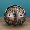 Bronze elephant relief ashtray with lid, windproof metal container in vintage style - Red Copper Enamel Elephant