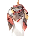 Women's autumn winter plaid triangle shawl scarf with colorful tassels in red and brown - Red Yellow Plaid