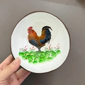 Handcrafted coconut shell bowl with vibrant hand-painted rooster pattern for home decor - Rooster Pattern