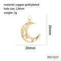 Detail showing dimensions of gold-plated crescent moon pendant with cubic zirconia - P01037-Crescent Moon