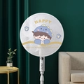 White fan safety net cover featuring a cartoon dinosaur boy and Happy text design - Blue Boy