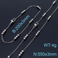 Silver titanium steel beaded jewelry set with 550mm necklace and 200mm bracelet - Steel Color Necklace Bracelet Set (KS197786-Z)