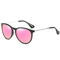 Retro polarized cat-eye sunglasses with black frame and pink mirrored lenses - Bright Black Silver Leg Purple Pink Mirrored Polarized C2