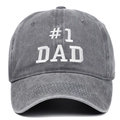 Detalle del bordado blanco #1 DAD en una gorra de béisbol de algodón gris lavado vintage - Talla única / Gris