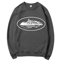 Dark grey crewneck sweatshirt with island graphic print and long sleeves in M size - Dark Gray