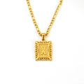 Gold plated Figaro chain necklace featuring a hollowed rectangular letter X pendant - Letter X(SP598G-X)