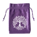 Purple velvet drawstring bag with white Tree of Life pattern for tarot card storage - Tree of Life/Purple White