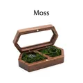 Portable hexagonal walnut wood ring box with moss lining and clear window view - Moss Lining / No Engraving