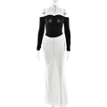 Elegant backless halter dress in black and white contrast with pleated detail - S / Black and White Patchwork