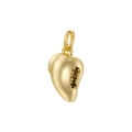 Detailed close-up of golden leaf pendant featuring sparkling brown inlaid gemstones - Gold Olive Green Zircon Mango