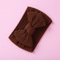 Close-up of deep brown waffle knit baby headband with a decorative soft bow detail - Dark Brown Bow (13)