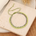 Handmade woven colorful seed bead bracelet with green adjustable cord and crystals - Green
