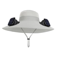 Light gray solar double fan sun hat with wide brim and mesh top for outdoor cooling - Light Gray