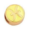 DIY round Pisces zodiac bead in gold-plated metal with yellow enamel finish - Zodiac-Pisces