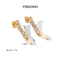Macro view of gold tassel earrings with six zircons and a baroque freshwater pearl - Zirconia Pearl Row Style (YYE023493)