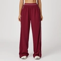 Pantalón deportivo granate de cintura alta con rayas blancas laterales para mujer - S / Rojo Cereza
