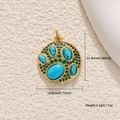 Detail of gold-plated paw print pendant with turquoise stones and size measurements - A0671 Cat Paw Turquoise