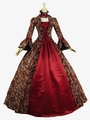 Dettaglio dell'abito in stile vittoriano con raso rosso e motivi floreali vintage - S / Fiore di Pavone / Rosso